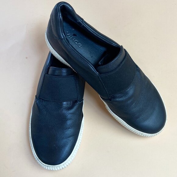 Vince Slip On Leather Sneakers Black - Size 9 - Picture 9 of 10